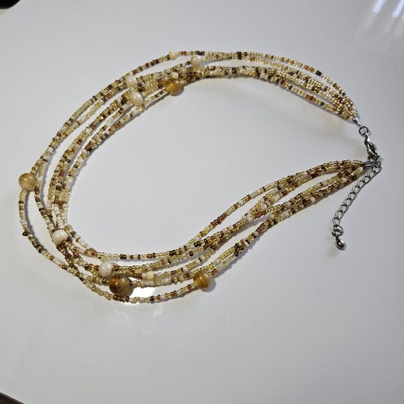*Sale* Seed Bead Necklace Multi Strand Tone Glass Bohemian Neutral 18-20.5" - Picture 9 of 12